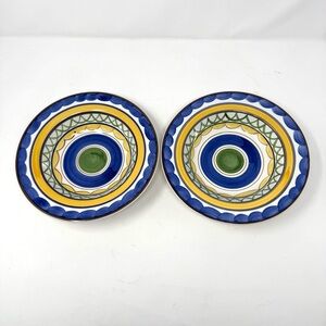 Studio Nova Merlot Rimmed Soup Bowl 8.75 Inches Blue Green Yellow Brown Set of 2
